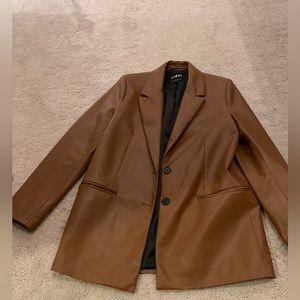 ZARA Brown faux leather blazer size M